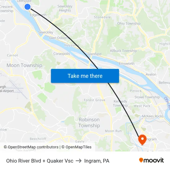 Ohio River Blvd + Quaker Vsc to Ingram, PA map