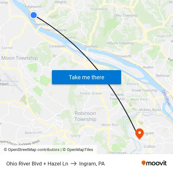 Ohio River Blvd + Hazel Ln to Ingram, PA map