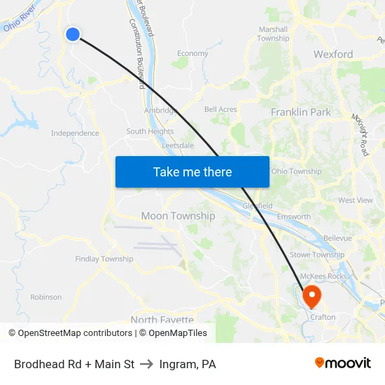 Brodhead Rd + Main St to Ingram, PA map