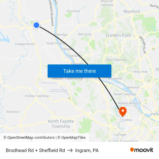 Brodhead Rd + Sheffield Rd to Ingram, PA map