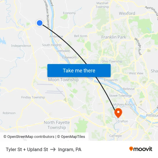Tyler St + Upland St to Ingram, PA map