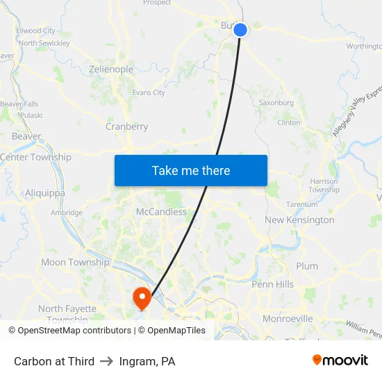 Carbon at Third to Ingram, PA map