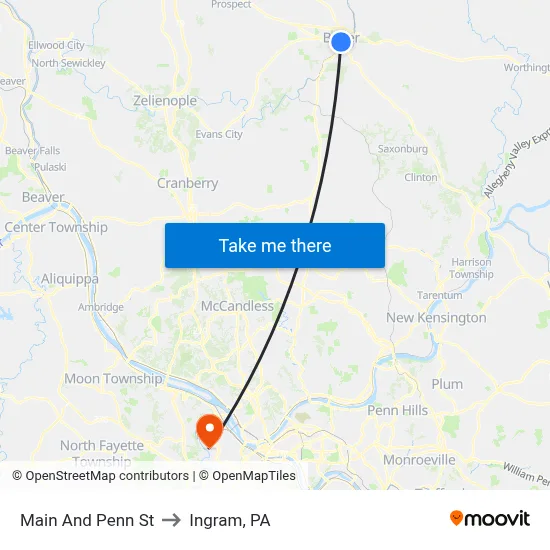 Main And Penn St to Ingram, PA map