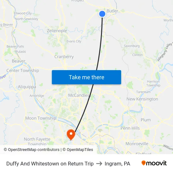 Duffy And Whitestown on Return Trip to Ingram, PA map