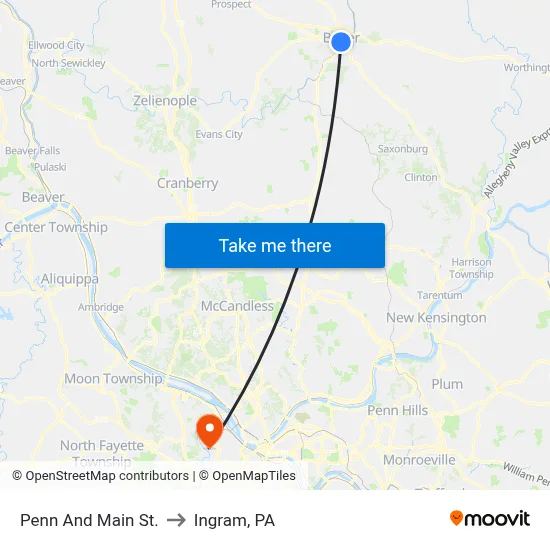 Penn And Main St. to Ingram, PA map