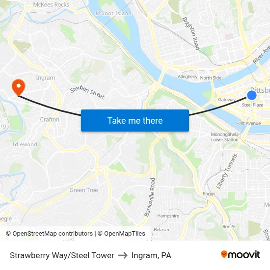 Strawberry Way/Steel Tower to Ingram, PA map