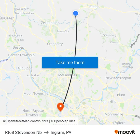 Rt68 Stevenson Nb to Ingram, PA map