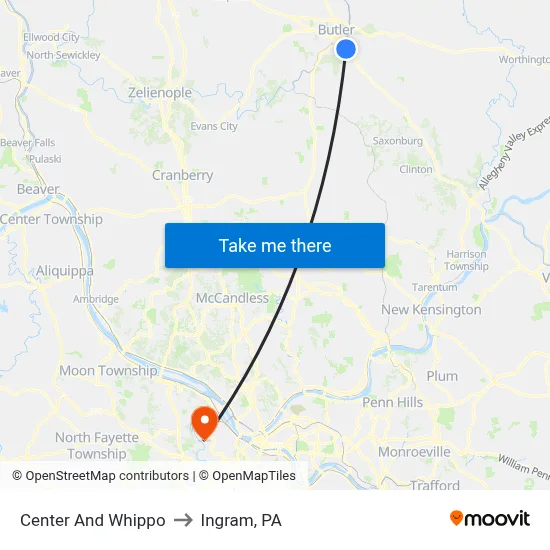Center And Whippo to Ingram, PA map