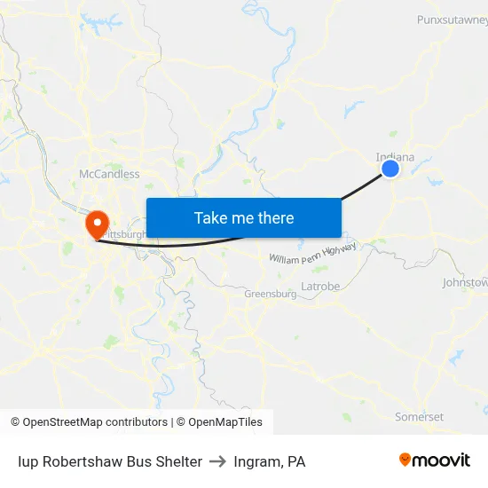 Iup Robertshaw Bus Shelter to Ingram, PA map