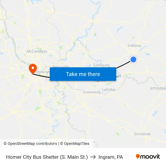 Homer City Bus Shelter (S. Main St.) to Ingram, PA map