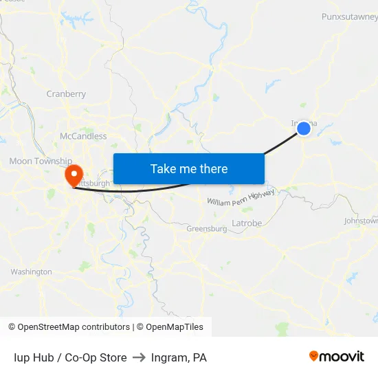 Iup Hub / Co-Op Store to Ingram, PA map