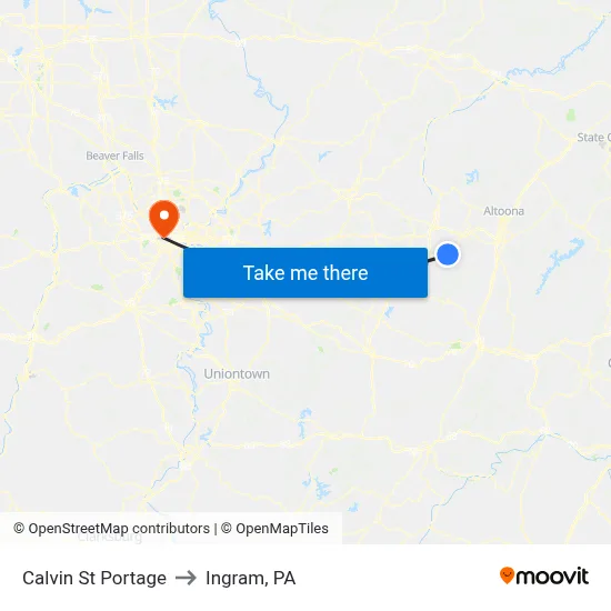 Calvin St Portage to Ingram, PA map