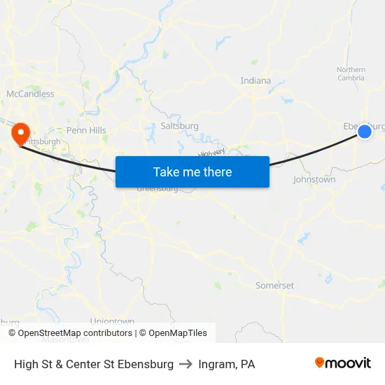 High St & Center St Ebensburg to Ingram, PA map