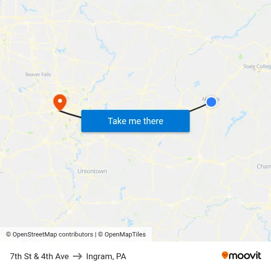 7th St & 4th Ave to Ingram, PA map