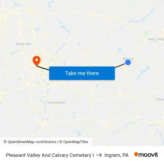 Pleasant Valley And Calvary Cemetary I to Ingram, PA map