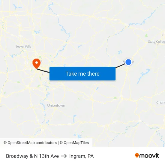 Broadway & N 13th Ave to Ingram, PA map