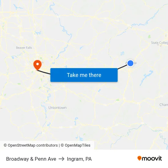 Broadway & Penn Ave to Ingram, PA map