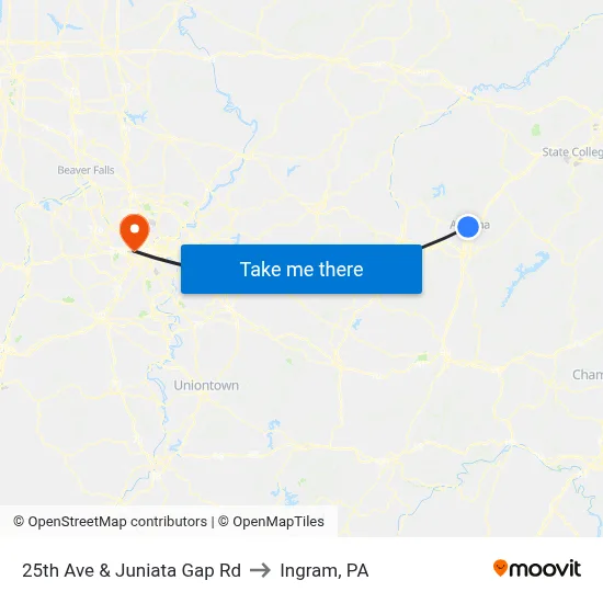 25th Ave & Juniata Gap Rd to Ingram, PA map