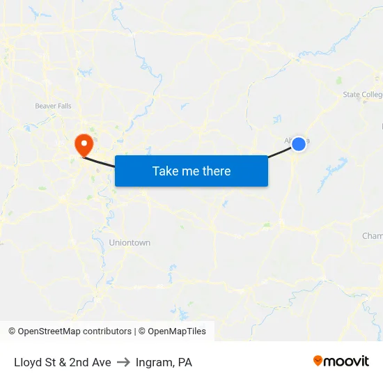 Lloyd St & 2nd Ave to Ingram, PA map