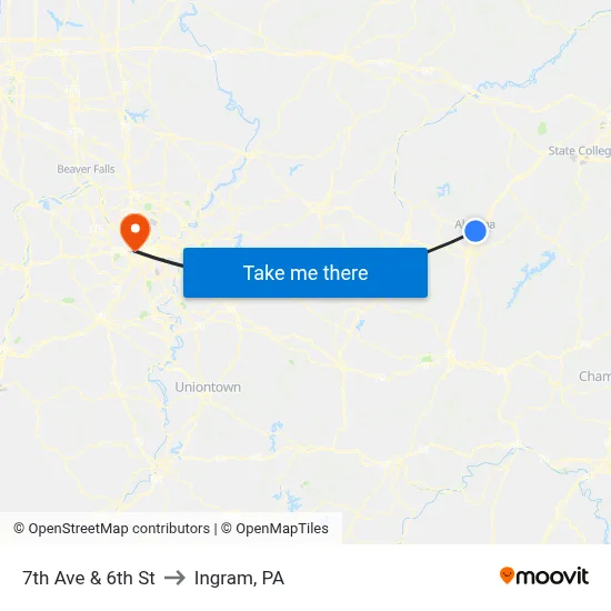 7th Ave & 6th St to Ingram, PA map