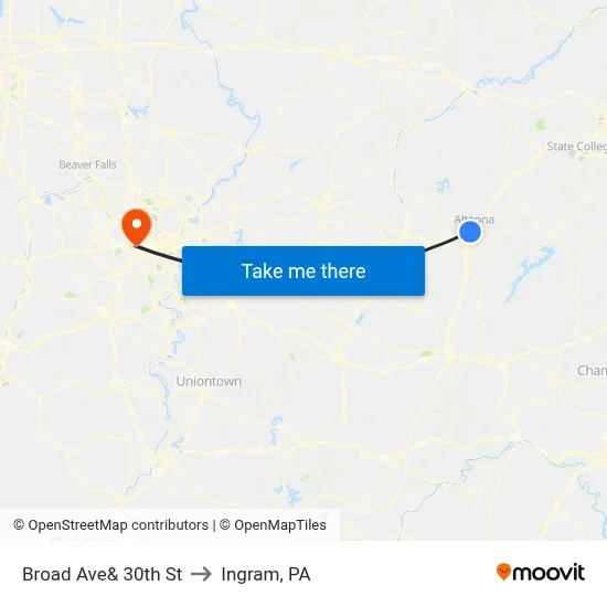 Broad Ave& 30th St to Ingram, PA map