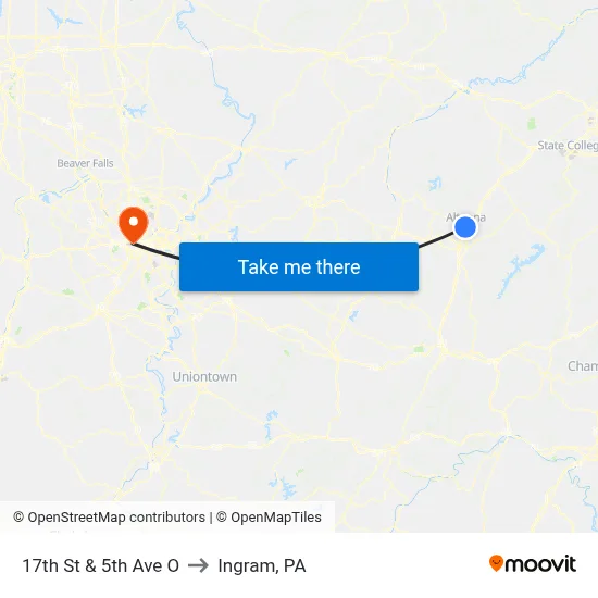 17th St & 5th Ave O to Ingram, PA map