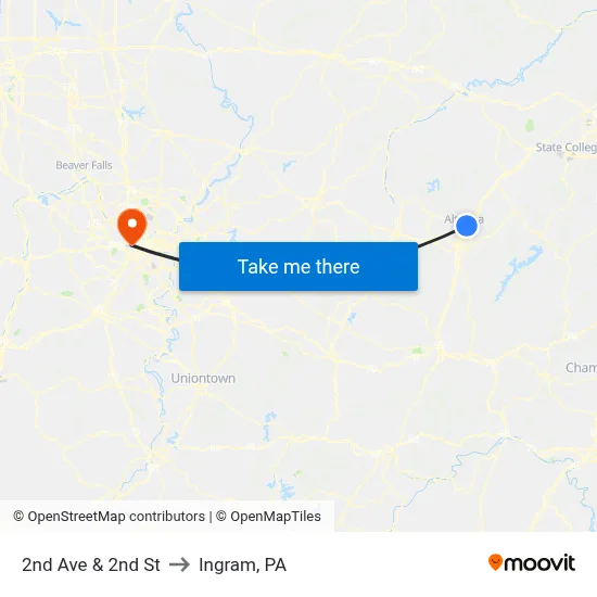 2nd Ave & 2nd St to Ingram, PA map