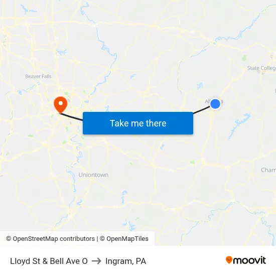 Lloyd St & Bell Ave O to Ingram, PA map
