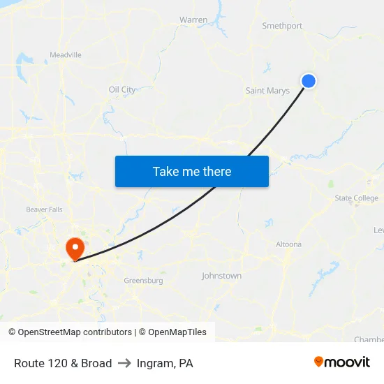 Route 120 & Broad to Ingram, PA map