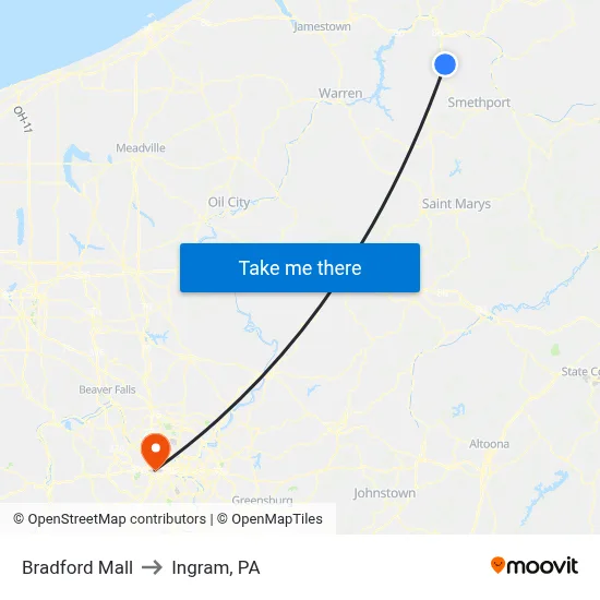 Bradford Mall to Ingram, PA map