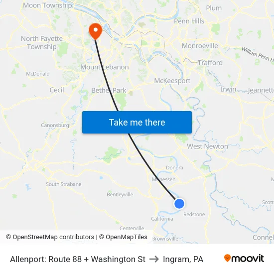 Allenport: Route 88 + Washington St to Ingram, PA map