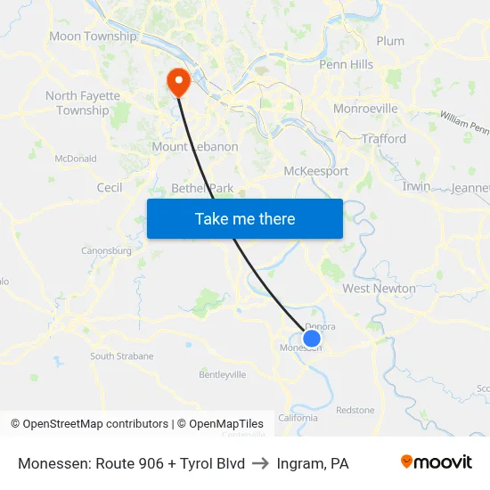 Monessen: Route 906 + Tyrol Blvd to Ingram, PA map