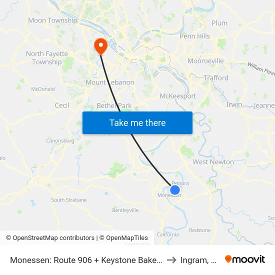 Monessen: Route 906 + Keystone Bakery to Ingram, PA map