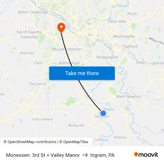 Monessen: 3rd St + Valley Manor to Ingram, PA map