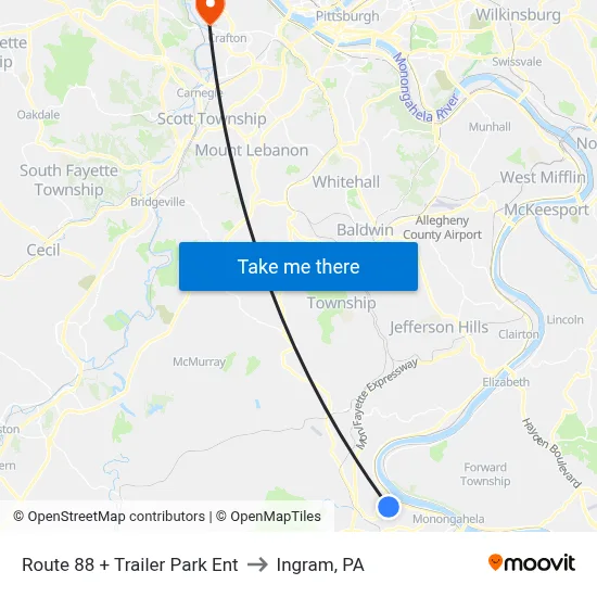 Route 88 + Trailer Park Ent to Ingram, PA map