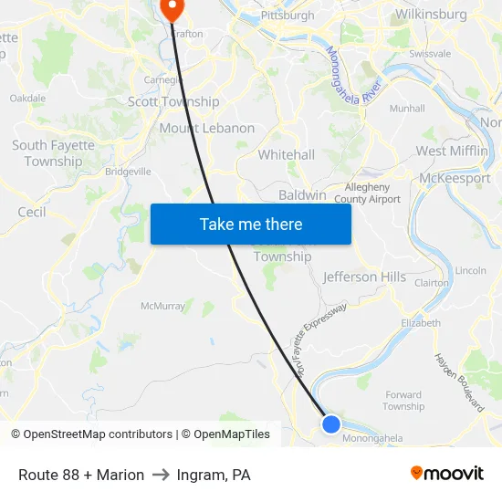 Route 88 + Marion to Ingram, PA map