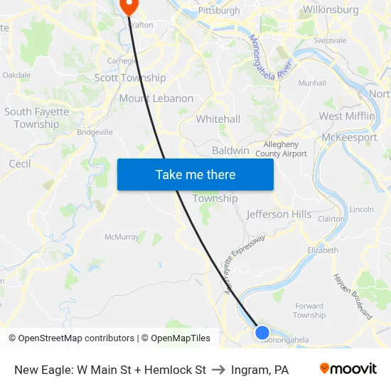 New Eagle: W Main St + Hemlock St to Ingram, PA map