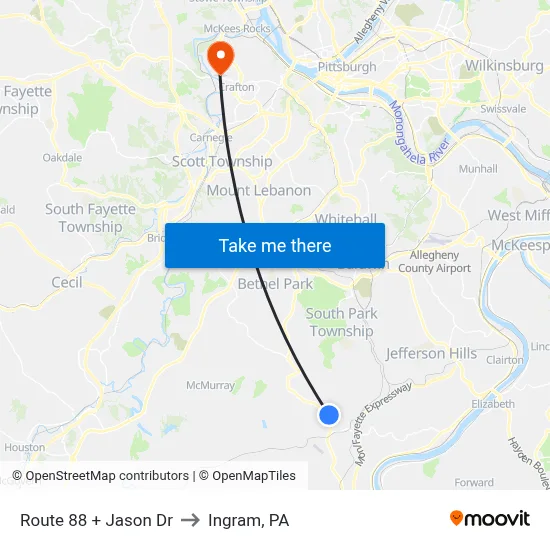 Route 88 + Jason Dr to Ingram, PA map