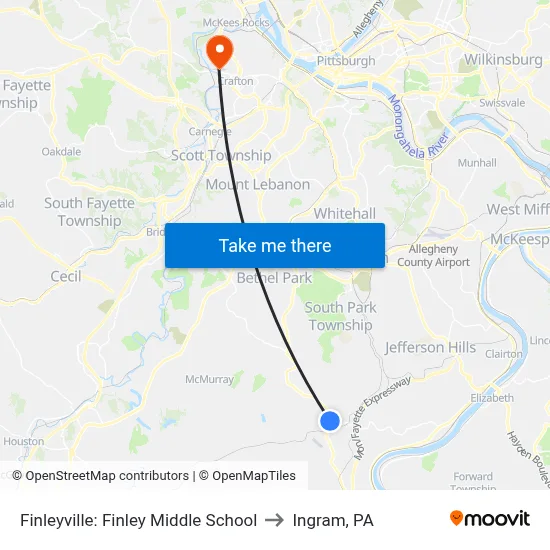 Finleyville: Finley Middle School to Ingram, PA map
