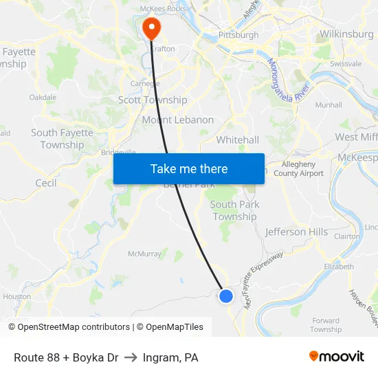 Route 88 + Boyka Dr to Ingram, PA map