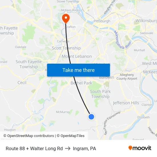 Route 88 + Walter Long Rd to Ingram, PA map