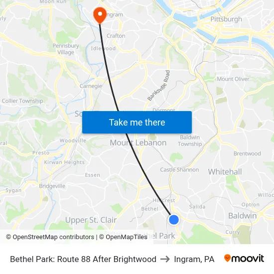 Bethel Park: Route 88 After Brightwood to Ingram, PA map