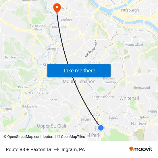 Route 88 + Paxton Dr to Ingram, PA map