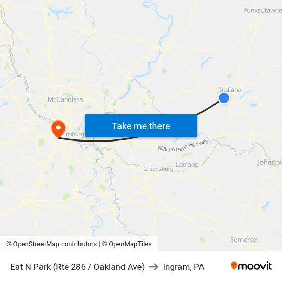 Eat N Park (Rte 286 / Oakland Ave) to Ingram, PA map