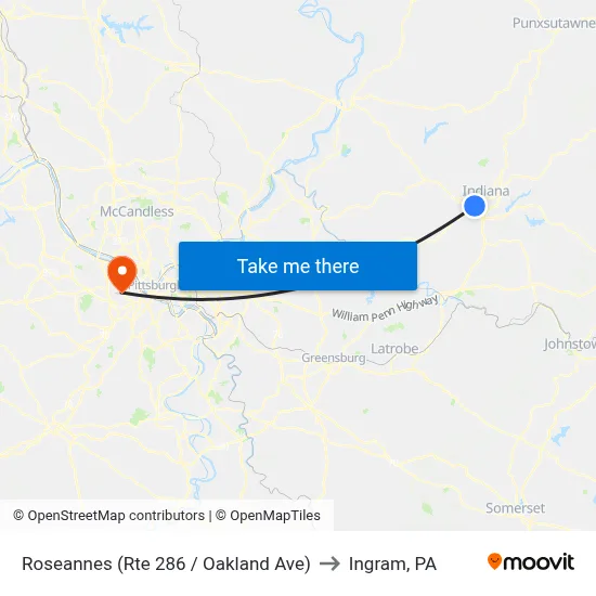 Roseannes (Rte 286 / Oakland Ave) to Ingram, PA map