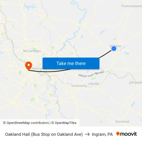 Oakland Hall (Bus Stop on Oakland Ave) to Ingram, PA map