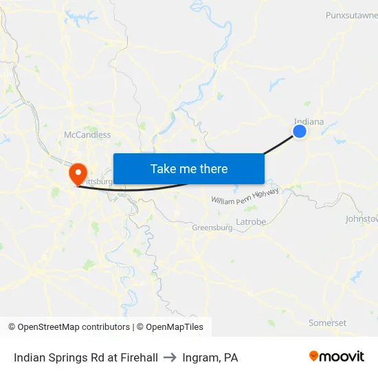 Indian Springs Rd at Firehall to Ingram, PA map