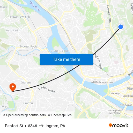 Penfort St + #346 to Ingram, PA map