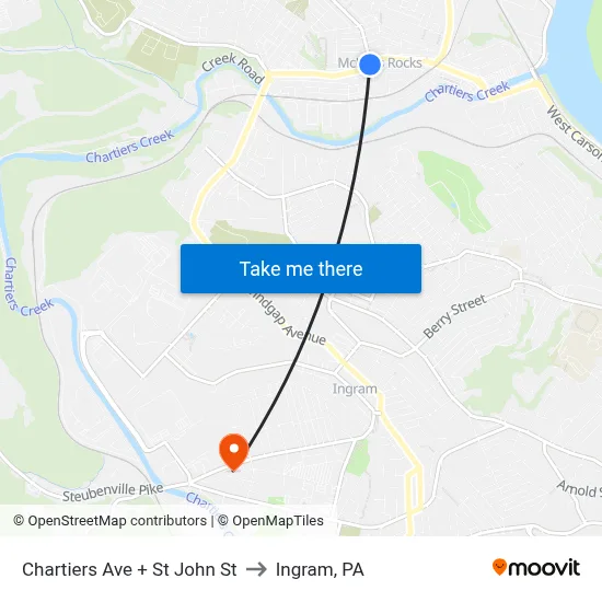 Chartiers Ave + St John St to Ingram, PA map