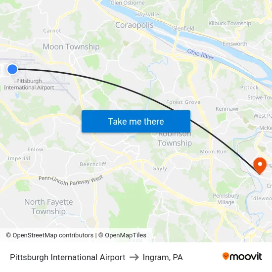 Pittsburgh International Airport to Ingram, PA map